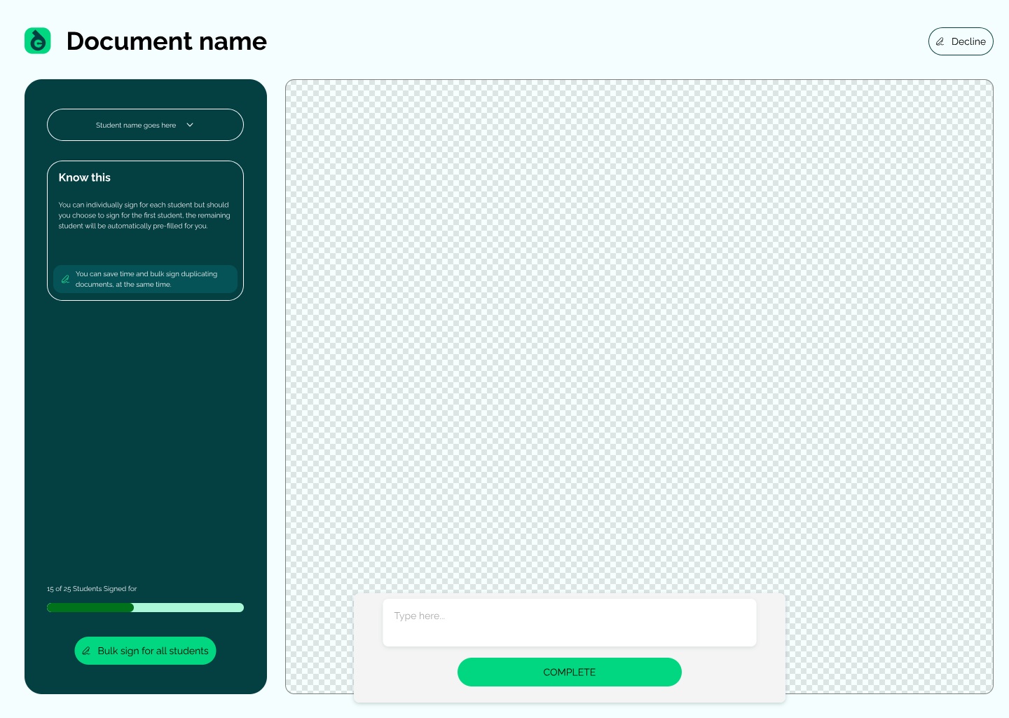 Document Signing Modal with Bulk Actions